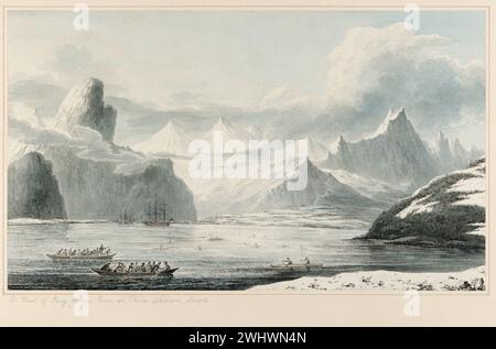 'A View of Snug Corner Cove, in Prince William's Sound'. Aus „Aquarelle, die Captain Cooks letzte Reise illustrieren“ ca. 1773-1784 von John Webber. Webber wurde zum topographischen Künstler ernannt und segelte mit Cook auf der dritten Reise Stockfoto