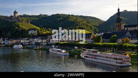 Stadtblick von Cochem an der Mosel, Panorama, Rheinland-Pfalz, Deutschland, Europa Stockfoto