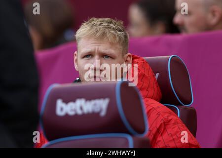 Aaron Ramsdale aus Arsenal während des Premier League-Spiels zwischen West Ham United und Arsenal im London Stadium, Stratford, am Sonntag, den 11. Februar 2024. (Foto: Tom West | MI News) Credit: MI News & Sport /Alamy Live News Stockfoto