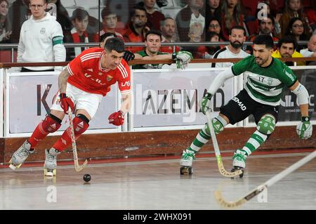 Lissabon, Portugal. Februar 2024. Lissabon, 02/11/2024 - SL Benfica war heute Nachmittag Gastgeber von Sporting CP im Pavilhão da Luz in einem Spiel, das für die National Roller Hockey Championship in der Saison 2023/24 zählte. Carlos Nicolia (Álvaro Isidoro/Global Imagens) Credit: Atlantico Press/Alamy Live News Stockfoto