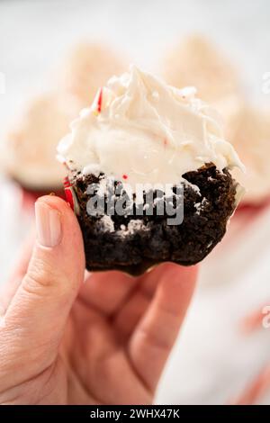 Cupcakes mit Pfefferminzschokolade Stockfoto