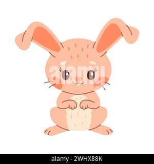 Comic osterhase. Niedliches rosa Kaninchen. Kawaii Hase sitzend, trendige Farbe flacher Stil Vektor-Illustration. Stock Vektor