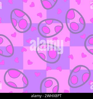 Abstraktes kariertes geometrisches Ostereier nahtloses quadratisches Retro-Muster zum Einpacken von Papier und Stoffen, Kinderbekleidung und Frühlingsverpackungen Stockfoto