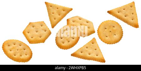 Mischung aus Crackern isoliert auf weißem Hintergrund mit Beschneidungspfad Stockfoto