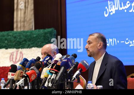 Beirut, Libanon. Februar 2024. Iranischer Außenminister HOSSEIN AMIR ABDOLLAHIAN spricht während einer Pressekonferenz in Beirut. (Kreditbild: © iranisches Außenministerium via ZUMA Press Wire) NUR REDAKTIONELLE VERWENDUNG! Nicht für kommerzielle ZWECKE! Stockfoto