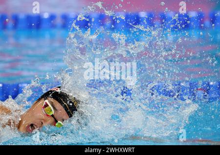 Doha, Katar. Februar 2024. Kim Woo-min aus Südkorea tritt am 11. Februar 2024 im 400-m-Freestyle-Finale der Männer bei den Aquatics Championships 2024 in Doha, Katar, an. Quelle: Luo Yuan/Xinhua/Alamy Live News Stockfoto