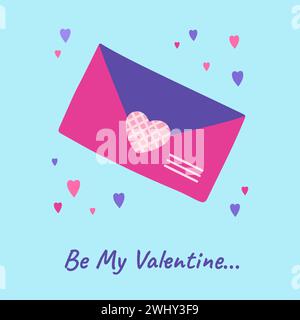 Postkarte mit Cartoon-Briefumschlag. Grußkarte Muttertag oder Valentinstag Brief, Hochzeits- oder Geburtstagseinladung, Happy Womens Day Gratulation Poster. Vektor-Minimaldarstellung Stock Vektor