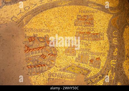 Mosaikkarte des Heiligen Landes in Madaba, Jordanien Stockfoto