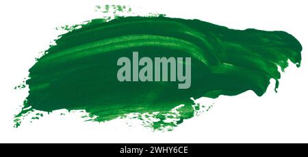 Aquarellpinselstrich von grüner Farbe, auf einem weißen isolierten Hintergrund Stockfoto