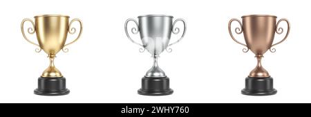 Goldene, silberne und bronzene Trophäe 3D Stockfoto