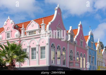 Niederländischen Gebäuden im Kolonialstil, Plaza Daniel Leo, Oranjestad, Aruba, ABC-Inseln, Leeward Antillen, Karibik Stockfoto