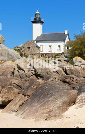 Leuchtturm Point de Pontusval, Bretagne, Frankreich Stockfoto