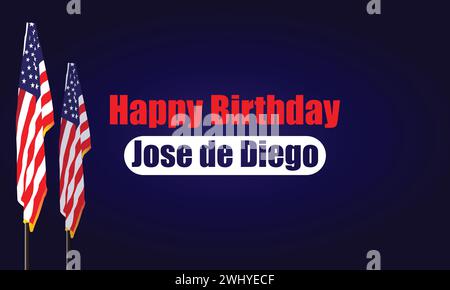 Happy Birthday Jose de Diego mit Illustration der usa-Flagge Stock Vektor