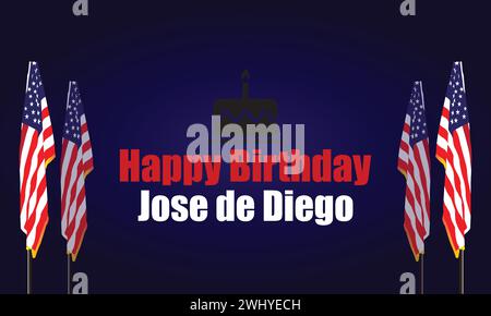 Happy Birthday Jose de Diego mit Illustration der usa-Flagge Stock Vektor