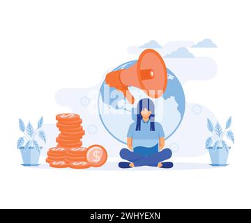 Professionelle Marketingfachleute, Werbeunternehmen, weltweite Netzwerksymbole. Moderne Illustration des flachen Vektors Stock Vektor
