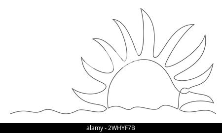 Sonnenzeichnung mit einer Linie isoliert auf weißem Hintergrund Stock Vektor