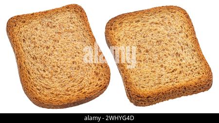 Knuspriges Brot rusk isoliert auf weißem Hintergrund Stockfoto