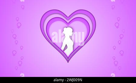Damen-Silhouette im Lagenlook mit weiblichen Symbolen Stockfoto