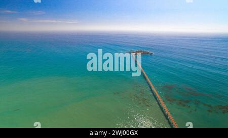 Luftbild, Mussel Shoals Beach, Long Pier, Highway 101 CA, Ventura Coast, Carpinteria, Little Rincon, Küstenlandschaft, Highway 101 Stockfoto