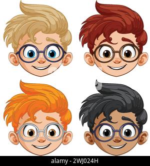 Bunte Vektor-Illustration von vier Kindergesichtern Stock Vektor