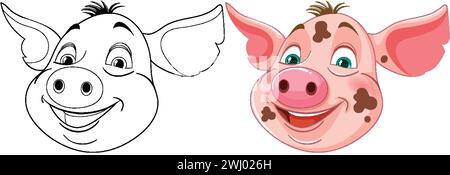 Vektor-Illustration von zwei lächelnden Cartoon-Schweinen Stock Vektor