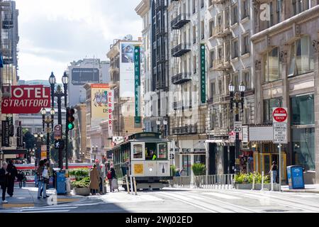 San Francisco Powell & Mason Cable Car, Powell Street, Union Square, San Francisco, Kalifornien, Usa Stockfoto