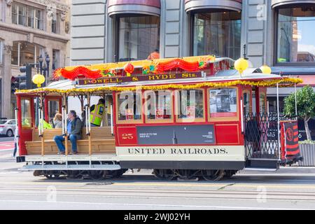 San Francisco Powell & Mason Cable Car, Powell Street, Union Square, San Francisco, Kalifornien, Usa Stockfoto