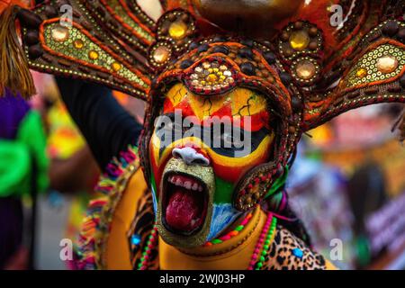 Ein Teilnehmer der Parade nimmt am zweiten Tag der Feier Teil. Der Barranquilla Karneval ist eines der wichtigsten Volksfeste Kolumbiens, auch einer der bekanntesten Karnevals Lateinamerikas und ein immaterielles Kulturerbe der Menschheit, das 2003 von der UNESCO verkündet wurde. Es ist eine Reihe von Kulturen, einheimisch, afrikanisch und Spanisch, die sich in den Tänzen, Masken, Wagen, Kleidern und Musik widerspiegeln. Es zieht Touristen aus der ganzen Welt und internationale Medienaufmerksamkeit an. (Foto: Antonio Cascio/SOPA Images/SIPA USA) Stockfoto