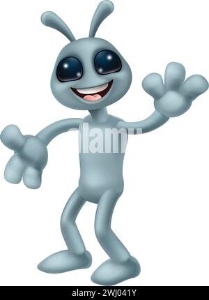 Alien Grey Gray Lustige Zeichentrickfigur Stock Vektor