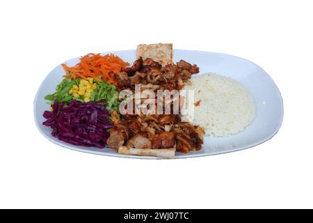 Portion Hühnerdöner-Döner, isoliert auf weißem Hintergrund Stockfoto