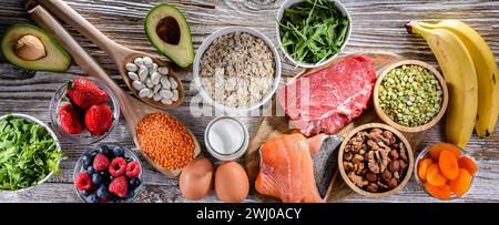 Lebensmittel, die für die Schwangerschaft empfohlen werden. Gesunde Ernährung Stockfoto