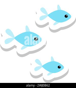 Niedliche Zeichentrickgruppe mit Fischaufklebern Stock Vektor