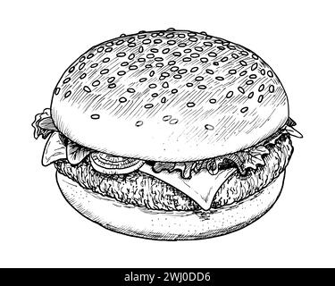 Hamburgerzeichnung - Handskizze des Essens Stock Vektor