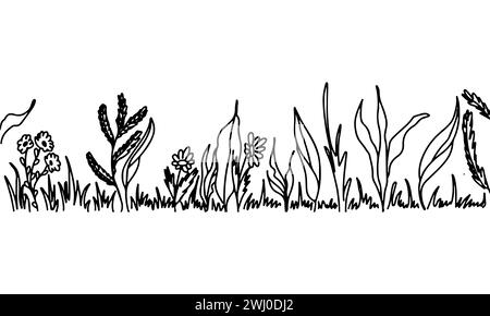 Feldblumen. Handgezeichneter Doodle-Stil. Vektorillustration isoliert auf weiß. Ausmalseite Stock Vektor