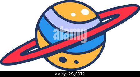 Gasförmiger Planet mit rotierendem Ring und Umlaufbahn. Schönheit himmlischer Körper, abstraktes Techno-Element für modernes und Retro-technologisches Design. Einfache Col Stock Vektor