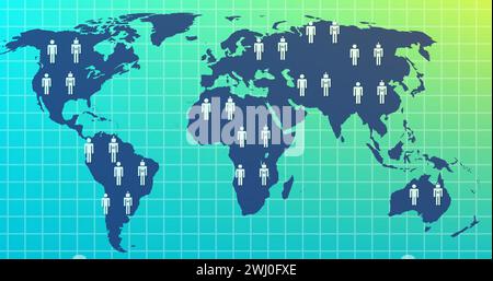 Bild von KI-Symbolen und Datenverarbeitung über Weltkarte Stockfoto