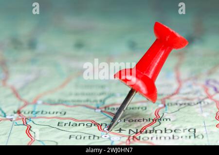 Erlangen Pin auf der Karte von Deutschland Stockfoto