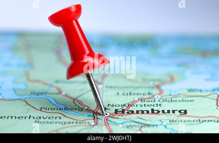 Hamburg, Deutschland, Pin auf Karte Stockfoto