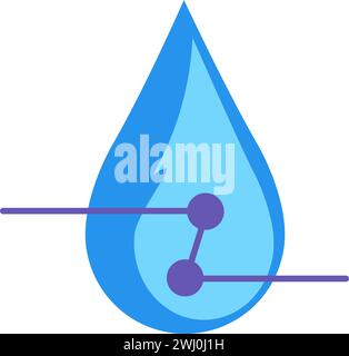 Regentropfen und Rohre Symbol. Tropfen in lebendigem Blau, abstraktes Techno-Element für modernes und technologisches Retro-Design. Einfaches Farbvektorbild Stock Vektor