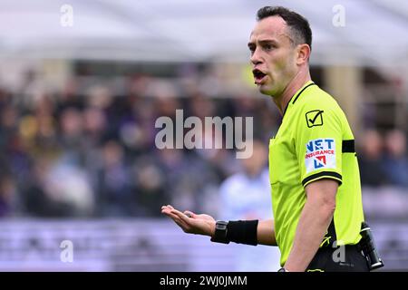 Florenz, Italien. Februar 2024. Ermanno Feliciani (Schiedsrichter) während des ACF Fiorentina vs Frosinone Calcio, italienisches Fußball Serie A Spiel in Florenz, Italien, 11. Februar 2024 Credit: Independent Photo Agency/Alamy Live News Stockfoto