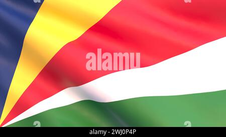3D-Rendering - die Nationalflagge der Seychellen flattert im Wind. Stockfoto