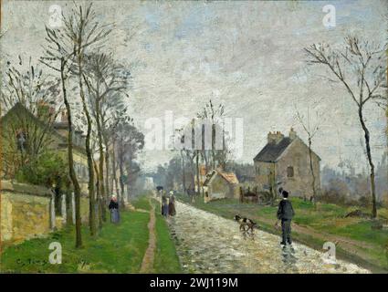 Camille Pissarro - Route de Versailles, Louveciennes, Regeneffekt [1870] Stockfoto