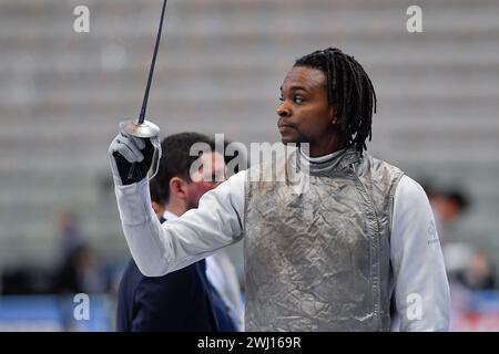 Turin, Italien. Februar 2024. Italien, Turin 11/02/2024 Inalpi Arena Grand Prix FIE Inalpi Trophy of Foil Turin 2024 Lofort Enzo (FRA) (Foto: Tonello Abozzi/Pacific Press) Credit: Pacific Press Media Production Corp./Alamy Live News Stockfoto