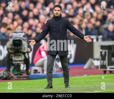 London, Großbritannien. Februar 2024 - West Ham United gegen Arsenal - Premier League - London Stadium. Arsenal Manager Mikel Arteta. Bildnachweis: Mark Pain / Alamy Live News Stockfoto