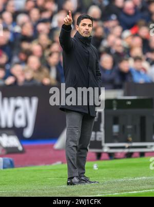 London, Großbritannien. Februar 2024 - West Ham United gegen Arsenal - Premier League - London Stadium. Arsenal Manager Mikel Arteta. Bildnachweis: Mark Pain / Alamy Live News Stockfoto