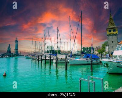 Blick auf den Hafen in Lindau am Bodensee Stockfoto