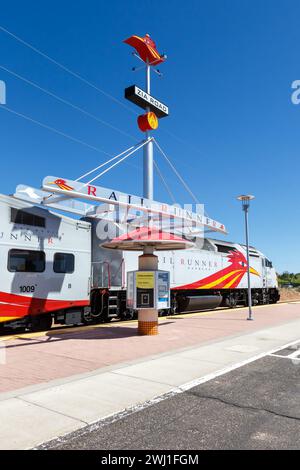 New Mexico Rail Runner Express Regionalbahn-Porträt in Santa Fe, USA Stockfoto