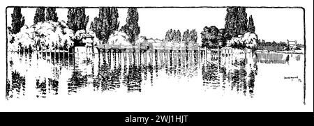 Juni 1901 topographische Illustration des Schleusens an der Themse in Teddington von Donald Maxwell Stockfoto