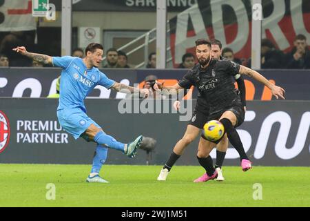 Mailand, Italien. Februar 2024. 11. Februar 2024 Mailand Italien - Sport, Fußball - AC Mailand vs SSC Napoli - Fußballmeisterschaft 2023/2024 - Stadio San Siro - im Bild: Olivier Giroud (9 AC Mailand) Credit: Kines Milano/Alamy Live News Stockfoto