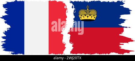 Liechtenstein und Frankreich Grunge Flags Verbindung, Vektor Stock Vektor